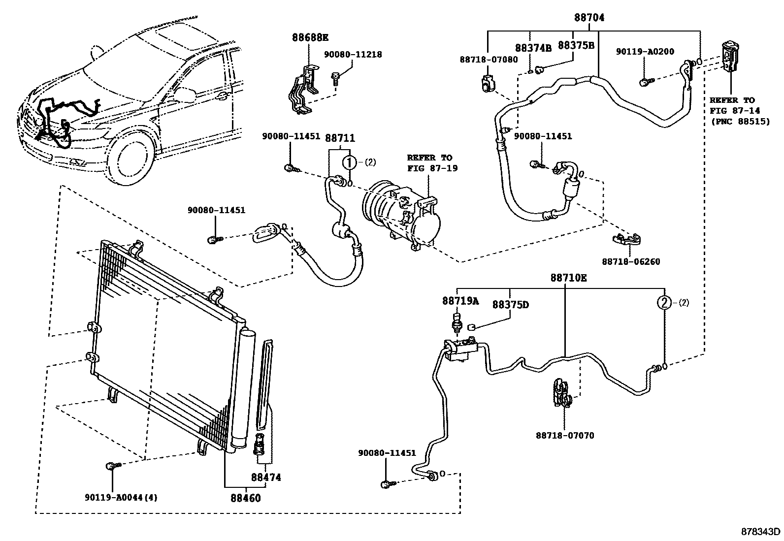 Toyota CAMRY Heating & Air Conditioning - Cooler Piping EPC diagram — 878343D