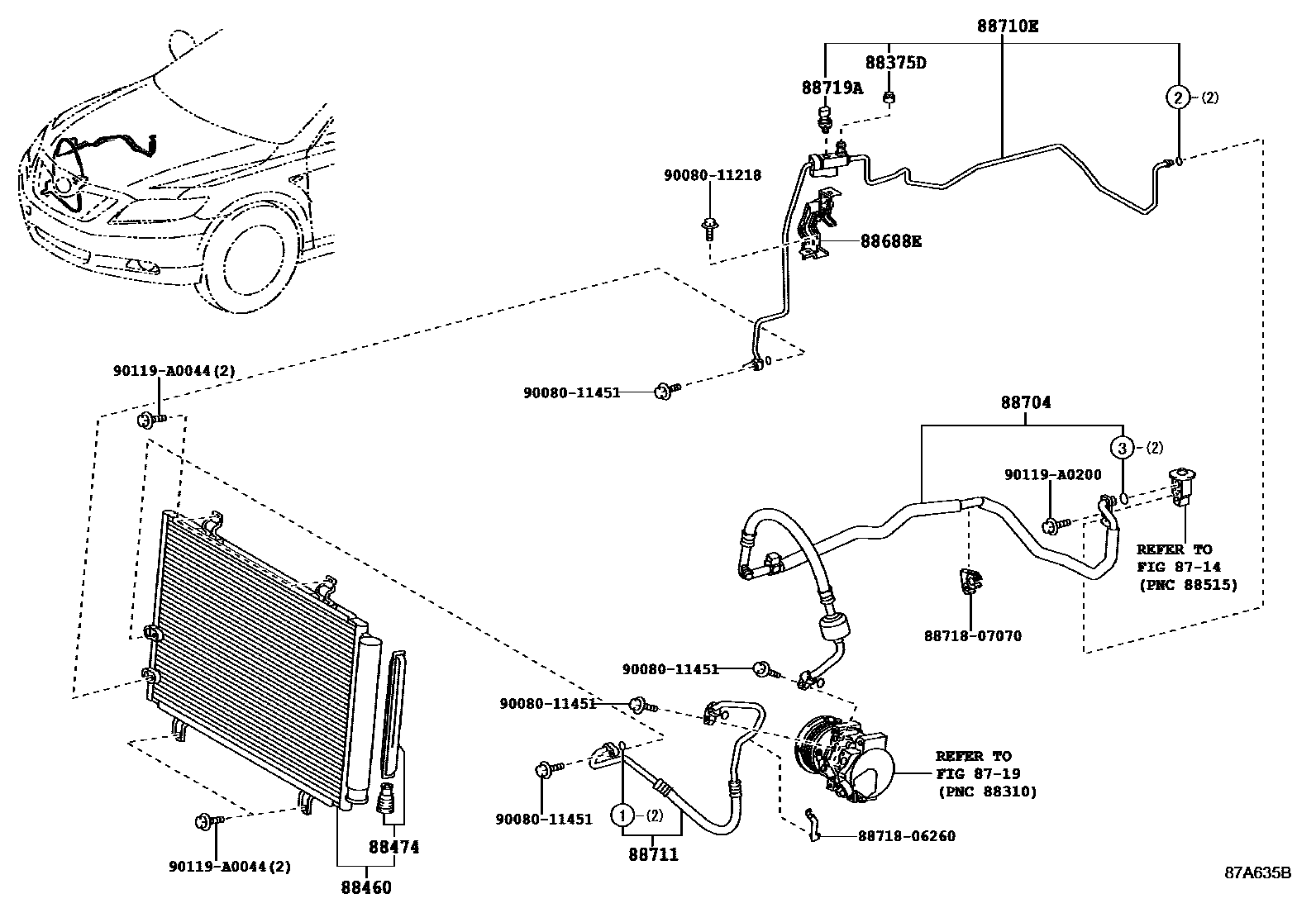 Toyota CAMRY Heating & Air Conditioning - Cooler Piping EPC diagram — 87A635B