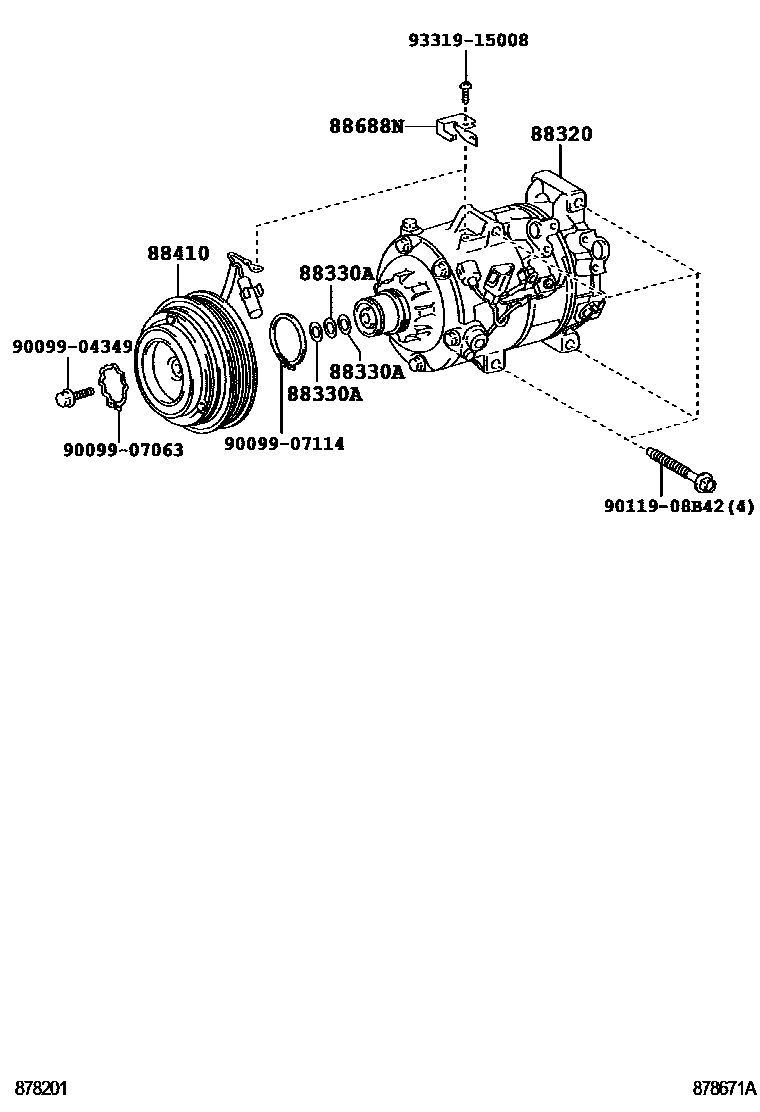 Toyota CAMRY Heating & Air Conditioning - Compressor EPC diagram — 878671A