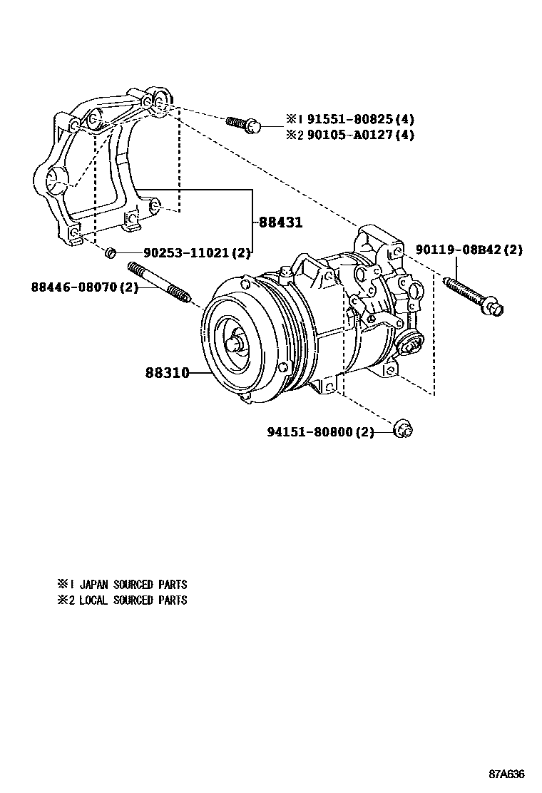 Toyota CAMRY Heating & Air Conditioning - Compressor EPC diagram — 87A636