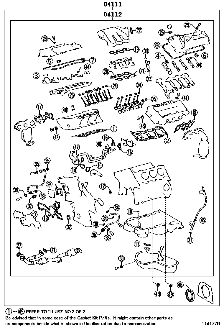 Toyota CAMRY Engine Overhaul Gasket Kit EPC diagram — 114177B
