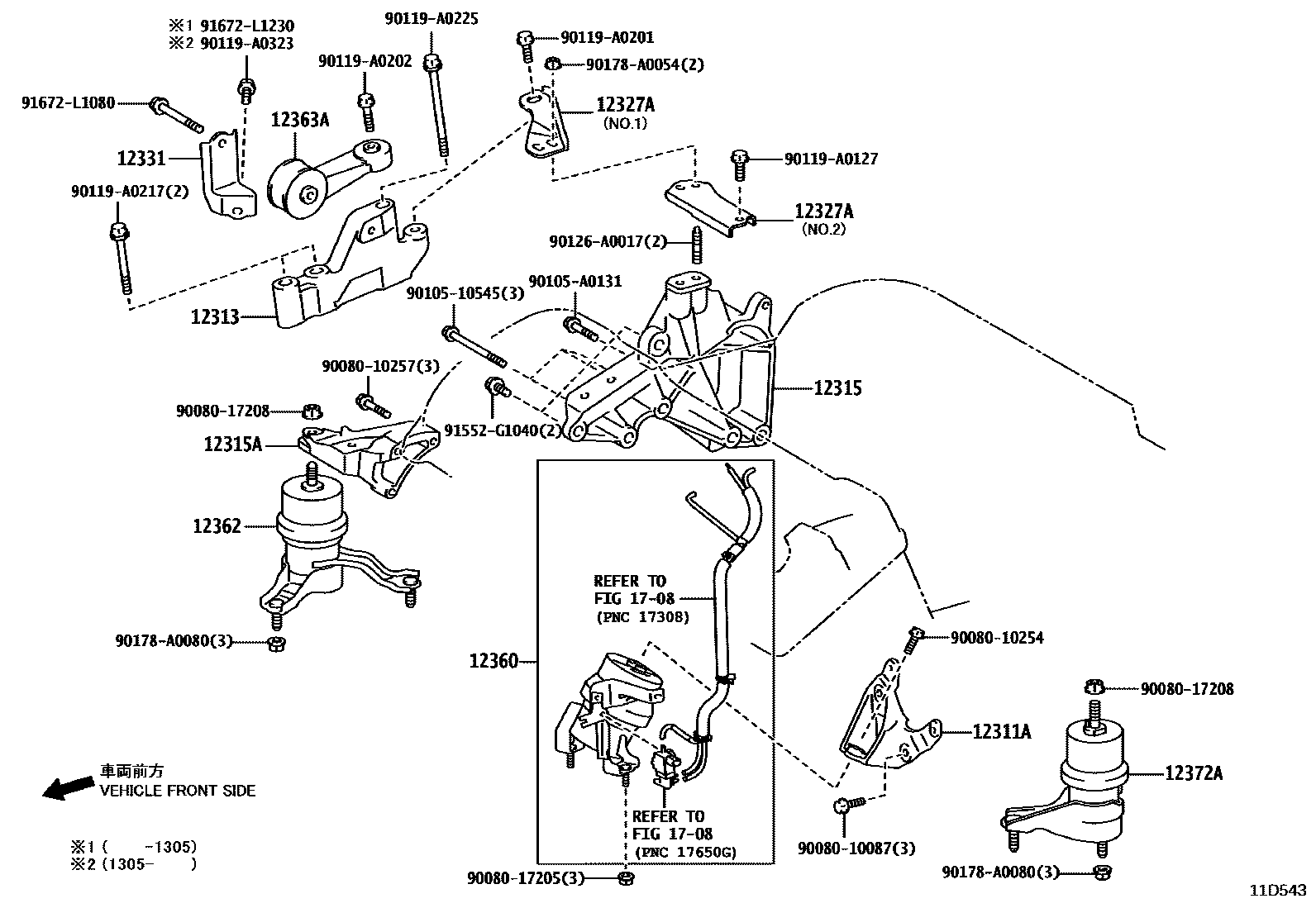 Toyota CAMRY Engine Mounting EPC diagram — 11D543