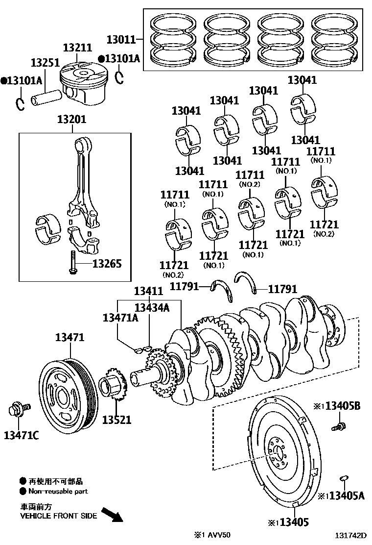 Toyota CAMRY Crankshaft & Piston EPC diagram — 131742D