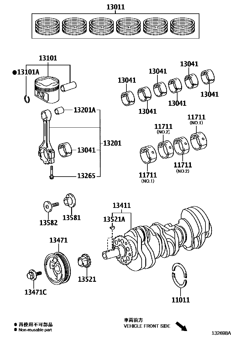 Toyota CAMRY Crankshaft & Piston EPC diagram — 132698A