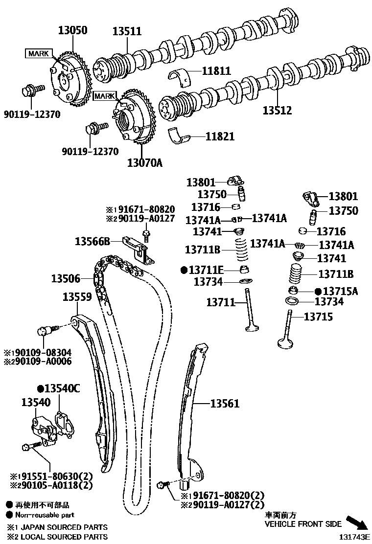 Toyota CAMRY Camshaft & Valve EPC diagram — 131743E