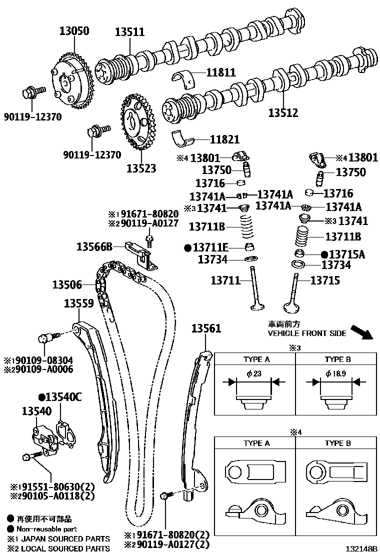Toyota CAMRY Camshaft & Valve EPC diagram — 132148B