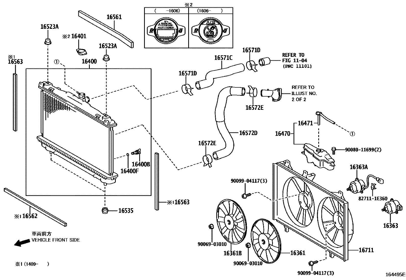 Toyota CAMRY RADIATOR & WATER OUTLET EPC diagram — 164495E