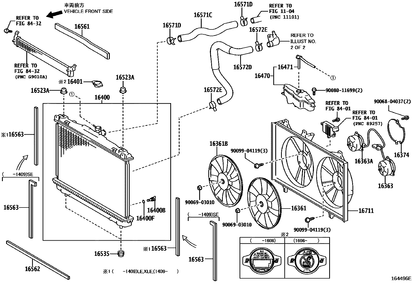 Toyota CAMRY RADIATOR & WATER OUTLET EPC diagram — 164496E
