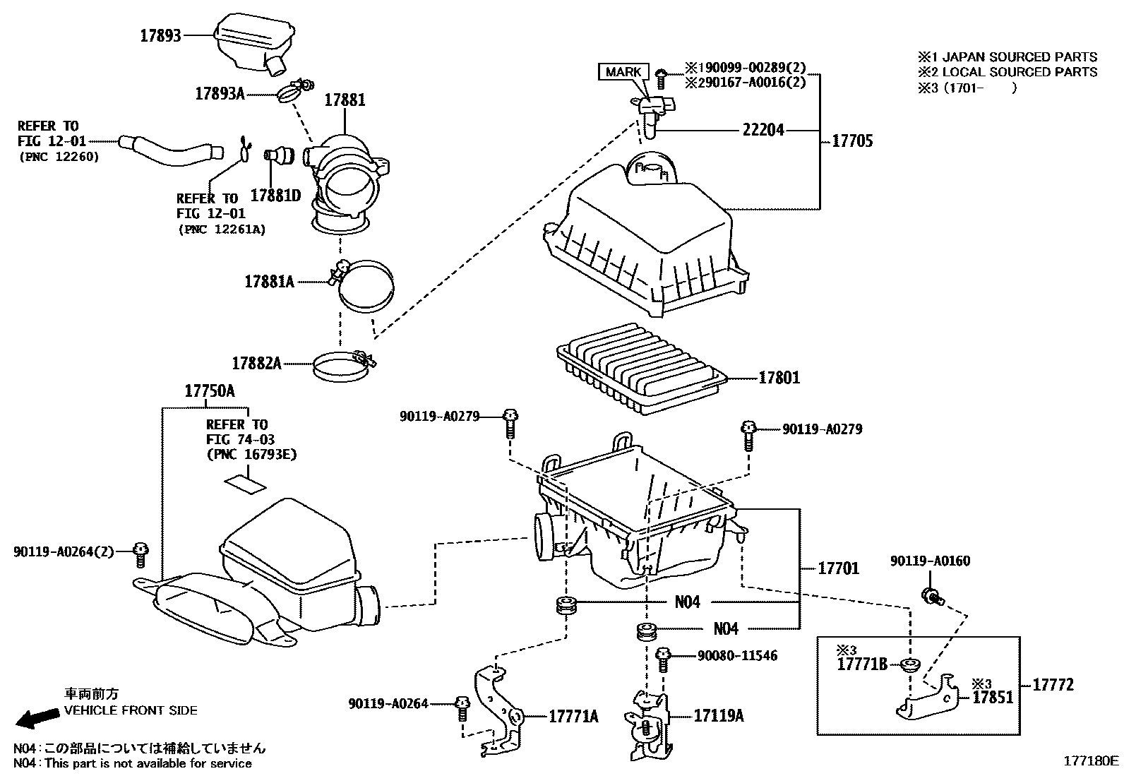 Toyota CAMRY Air Cleaner EPC diagram — 177180E