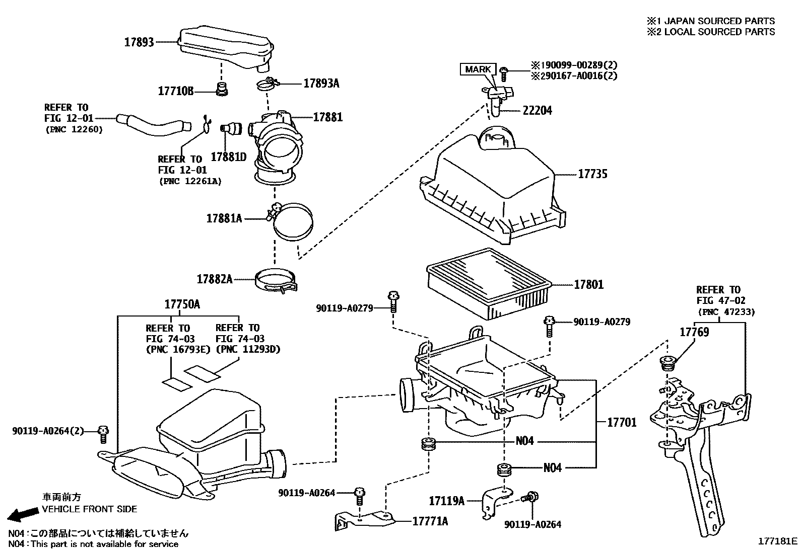 Toyota CAMRY Air Cleaner EPC diagram — 177181E