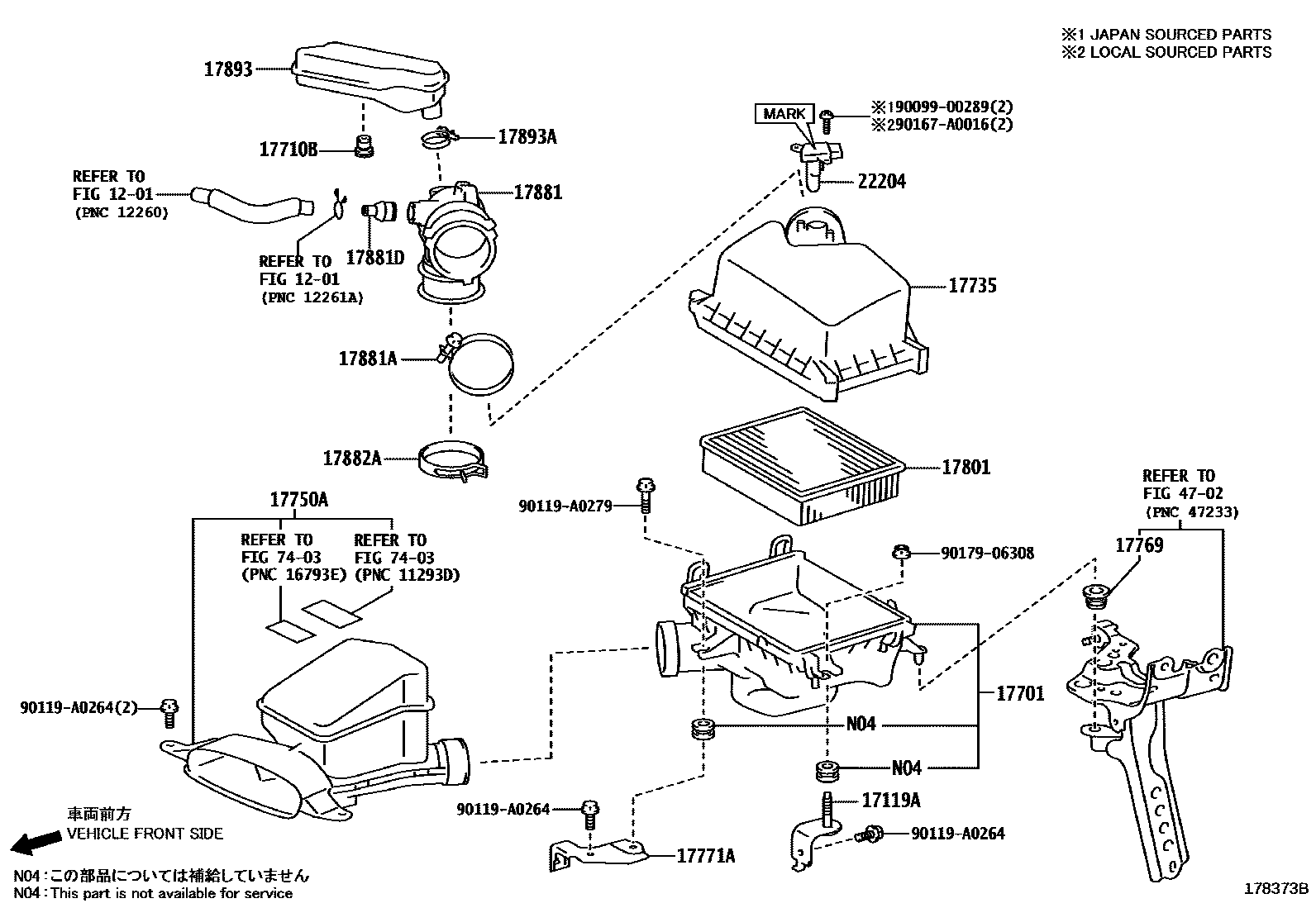 Toyota CAMRY Air Cleaner EPC diagram — 178373B