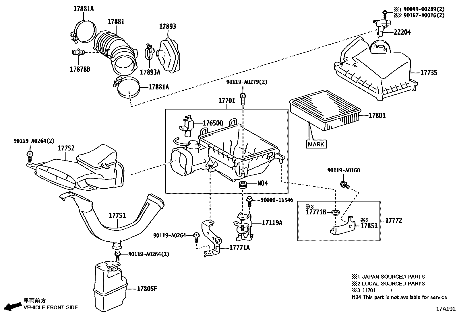 Toyota CAMRY Air Cleaner EPC diagram — 17A191
