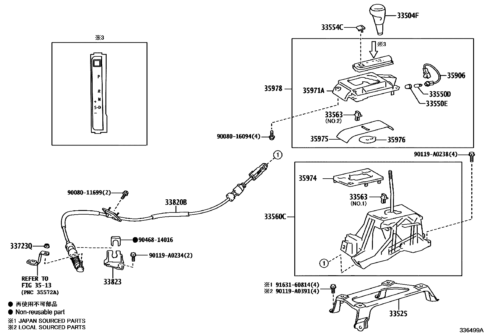 Toyota CAMRY Shift Lever & Retainer EPC diagram — 336499A