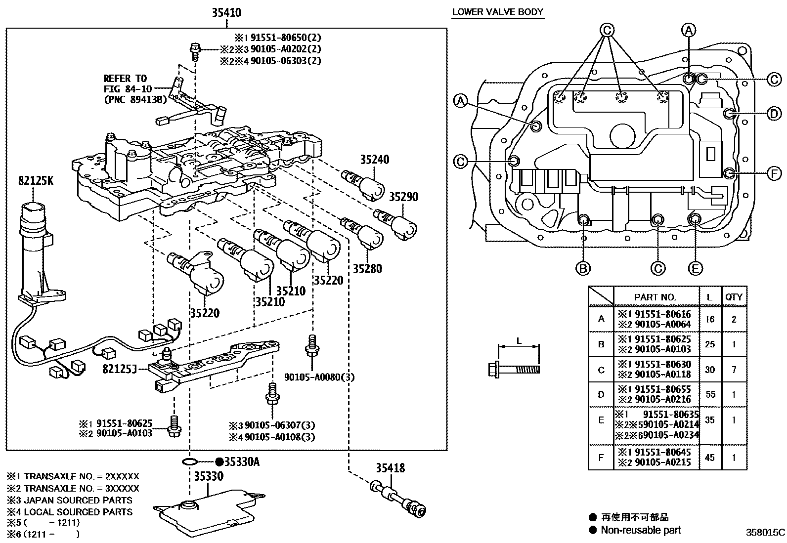 Toyota CAMRY 阀体和滤油网(ATM) EPC diagram — 358015C
