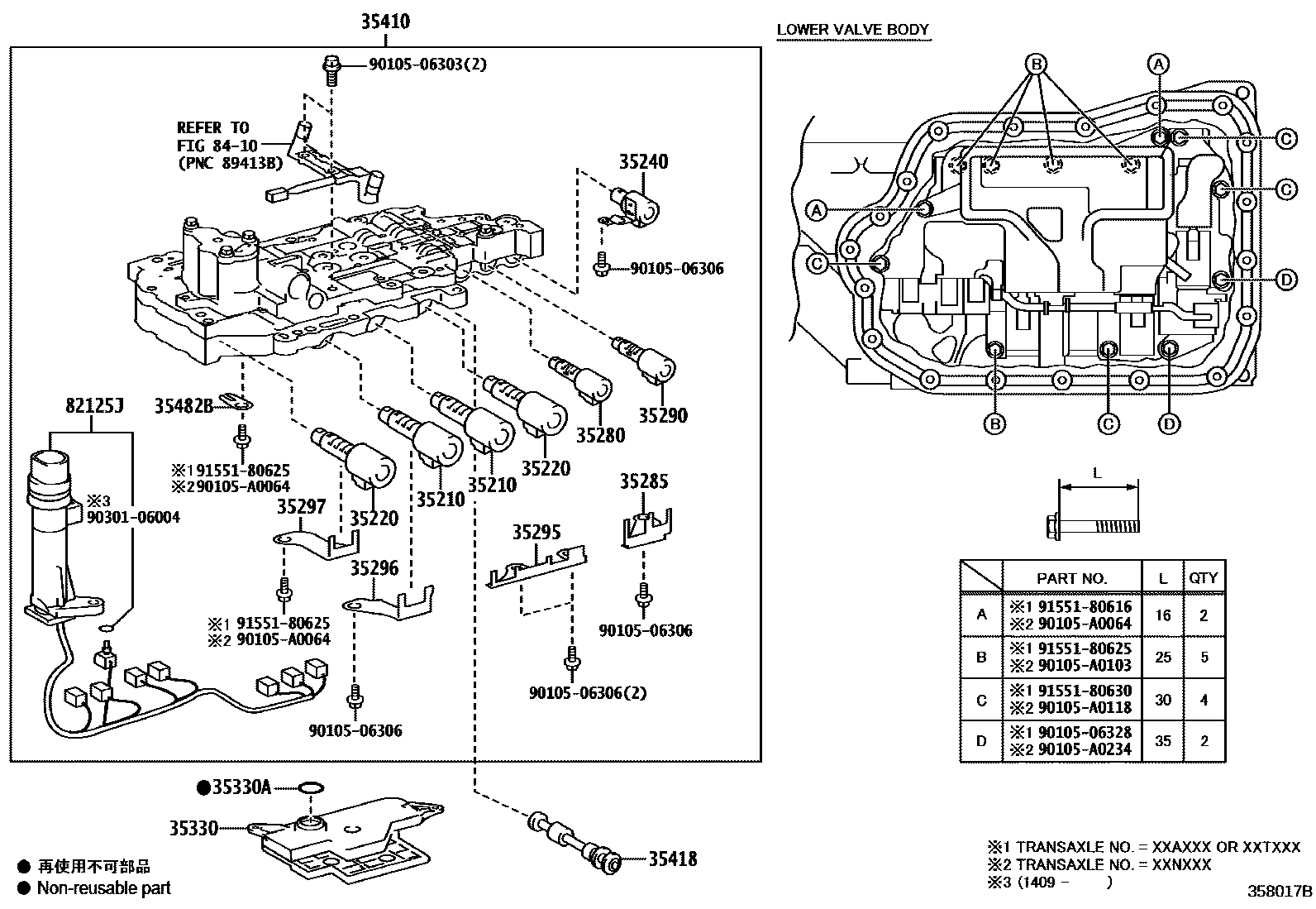 Toyota CAMRY 阀体和滤油网(ATM) EPC diagram — 358017B