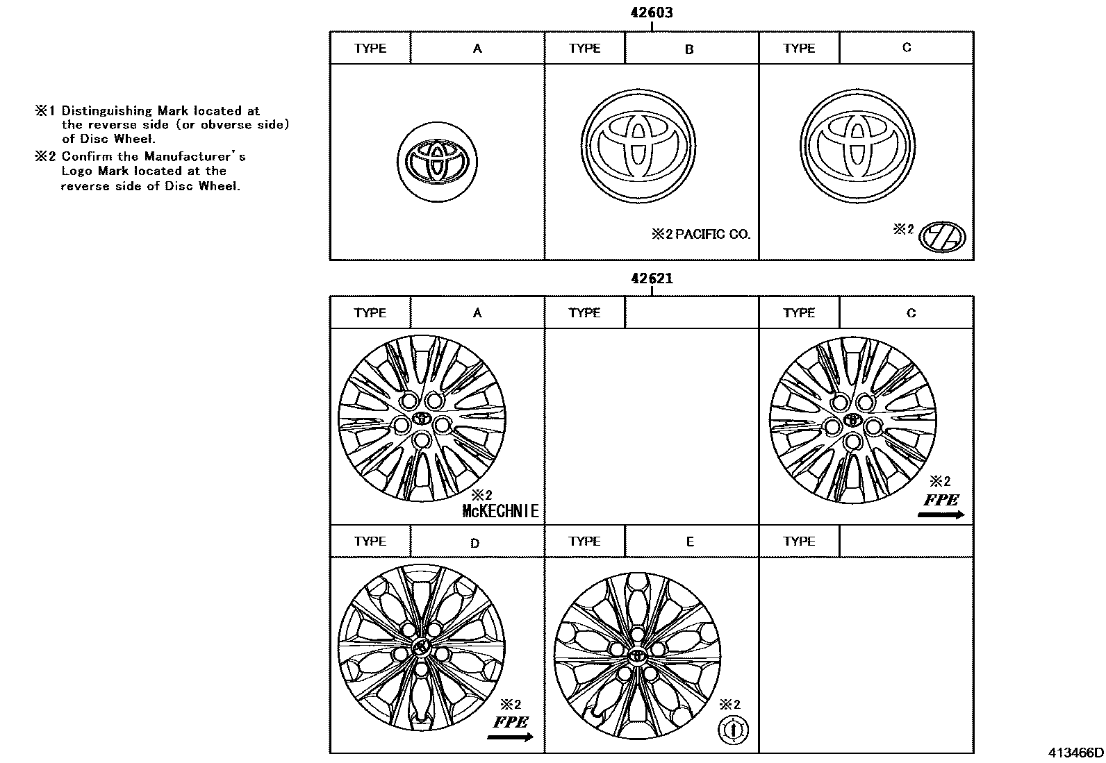 Toyota CAMRY 车轮和车轮盖 EPC diagram — 413466D