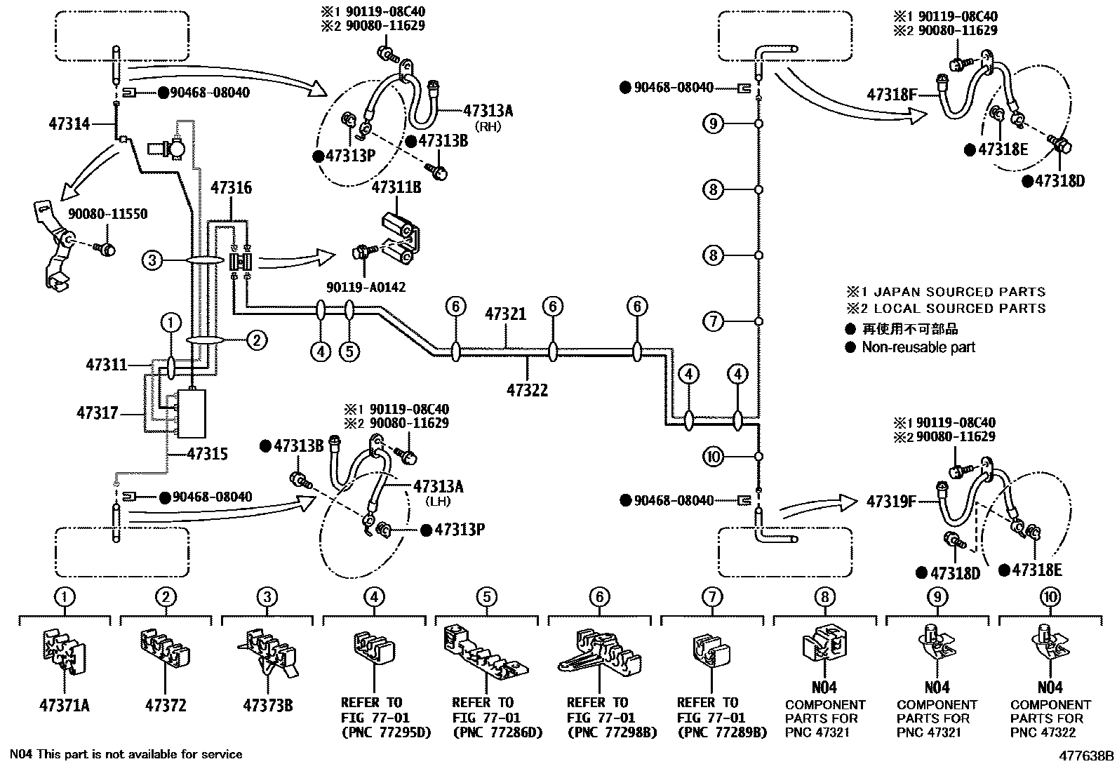 Toyota CAMRY 制动配管和卡箍 EPC diagram — 477638B