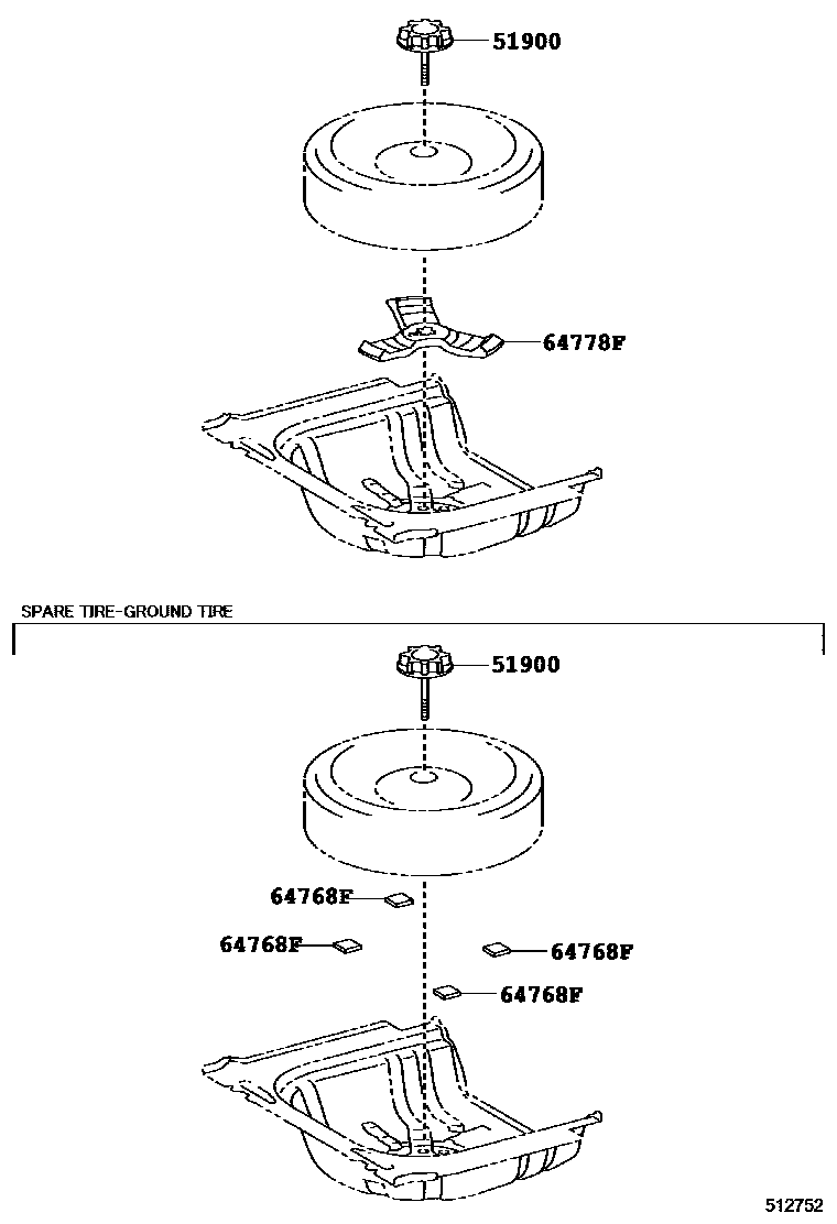 Toyota CAMRY Spare tire rack EPC diagram — 512752