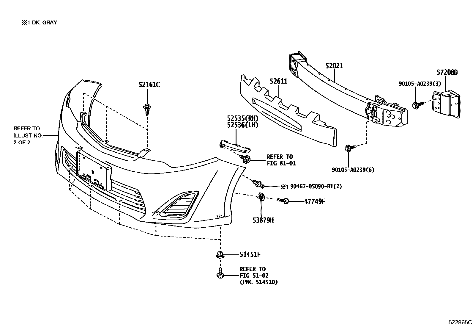Toyota CAMRY 前保险杠及附件 EPC diagram — 522865C
