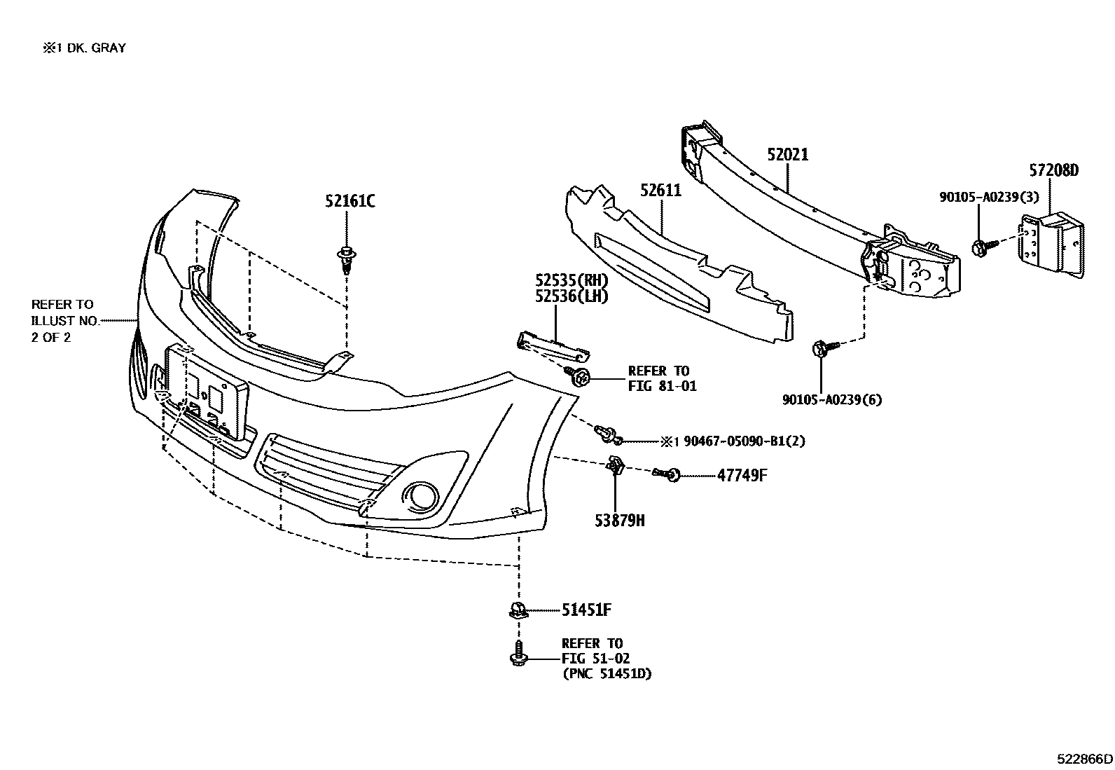Toyota CAMRY 前保险杠及附件 EPC diagram — 522866D