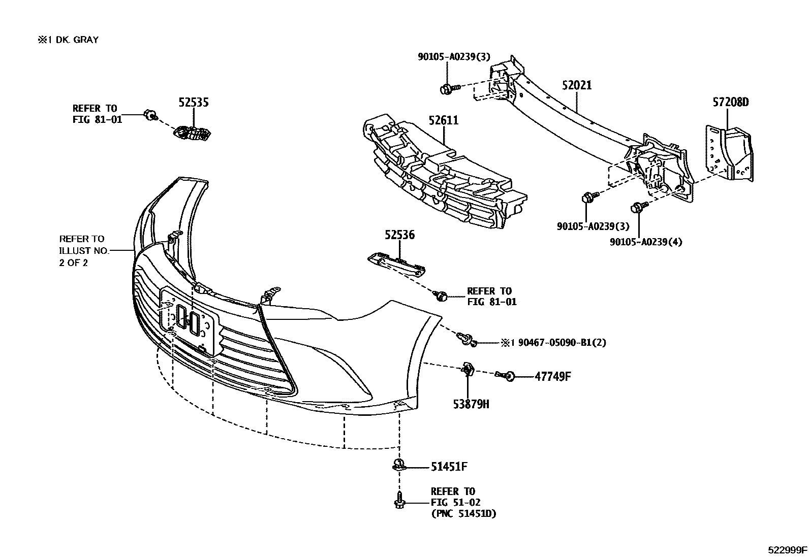 Toyota CAMRY 前保险杠及附件 EPC diagram — 522999F