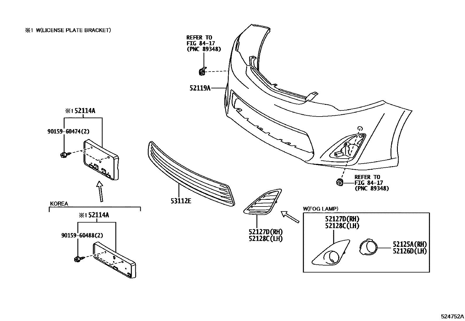 Toyota CAMRY 前保险杠及附件 EPC diagram — 524752A