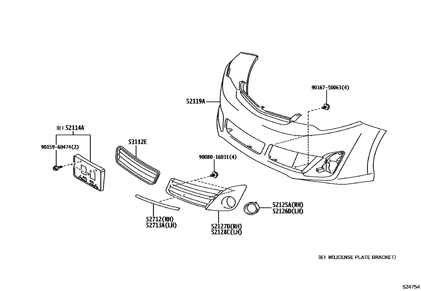 Toyota CAMRY 前保险杠及附件 EPC diagram — 524754