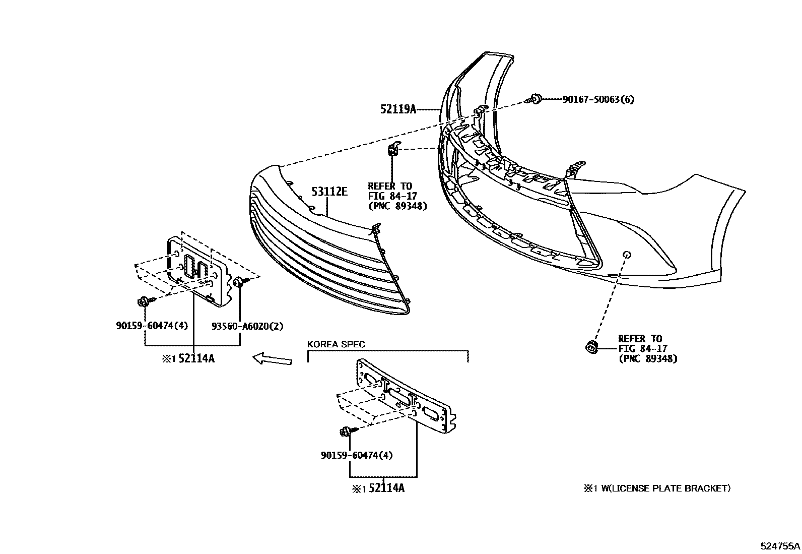 Toyota CAMRY 前保险杠及附件 EPC diagram — 524755A