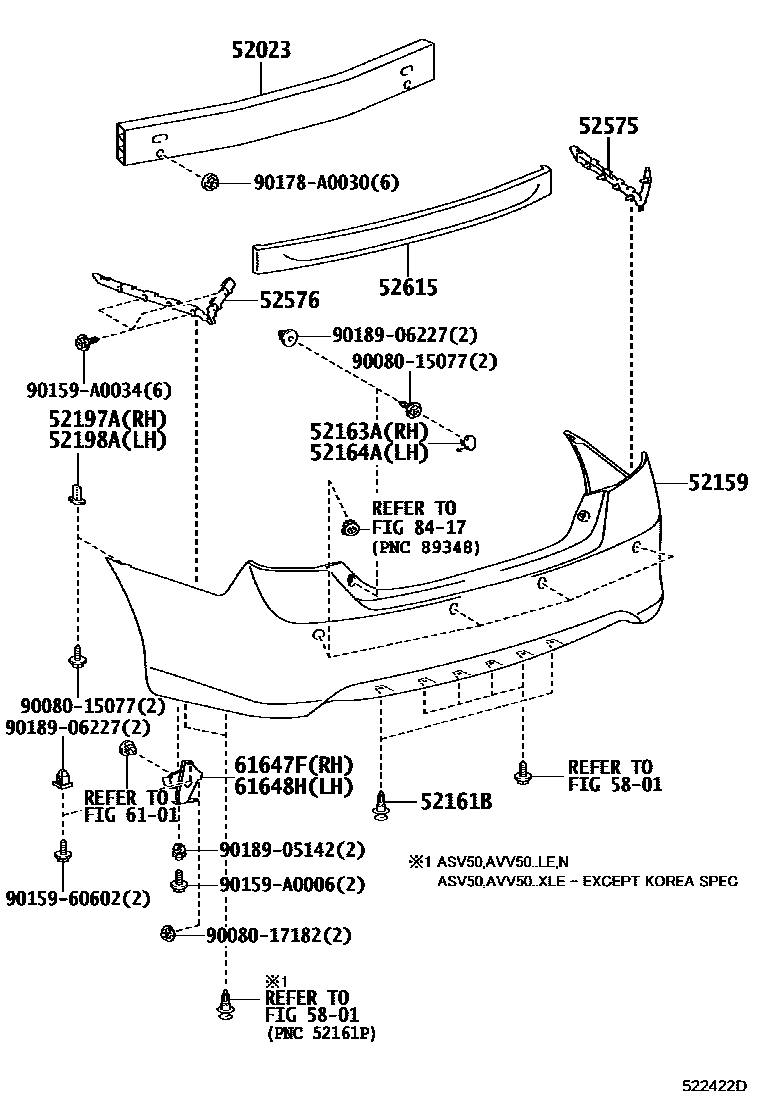 Toyota CAMRY 后保险杠及附件 EPC diagram — 522422D
