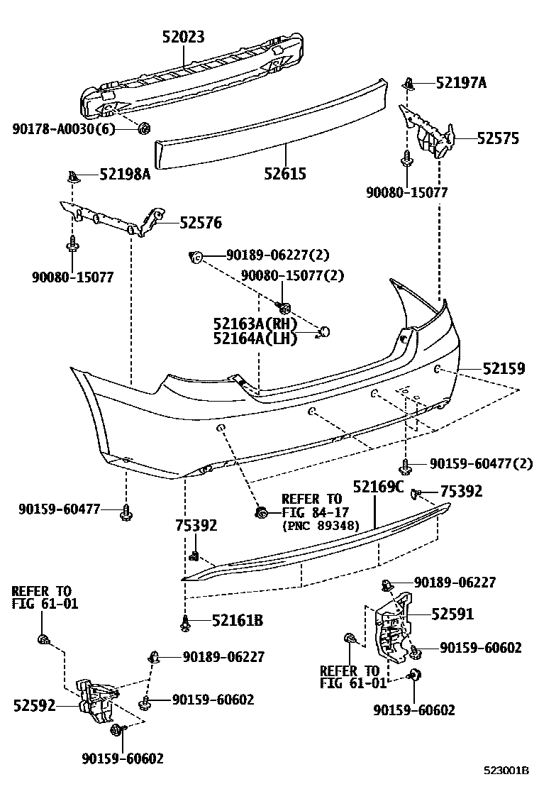 Toyota CAMRY 后保险杠及附件 EPC diagram — 523001B