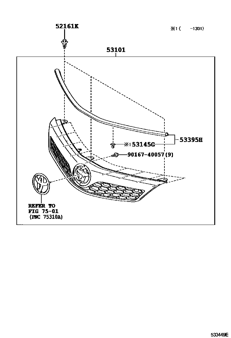 Toyota CAMRY radiator grille EPC diagram — 533449E