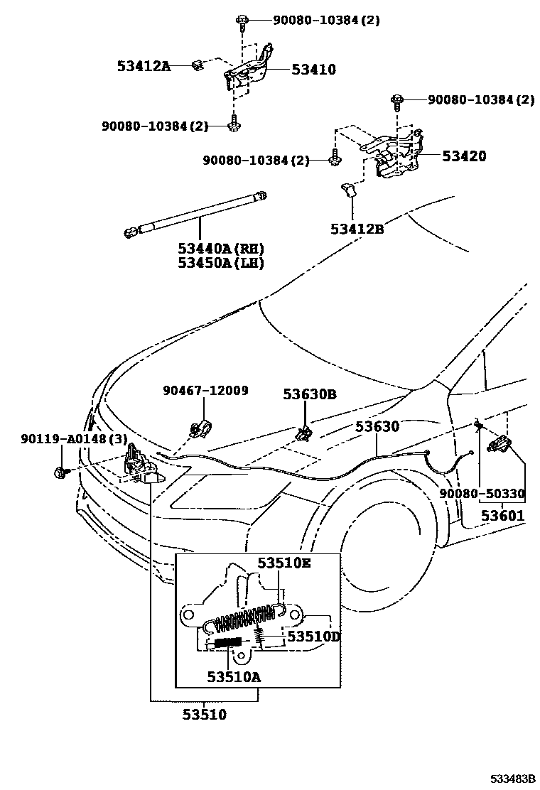 Toyota CAMRY 发动机盖锁和铰链 EPC diagram — 533483B