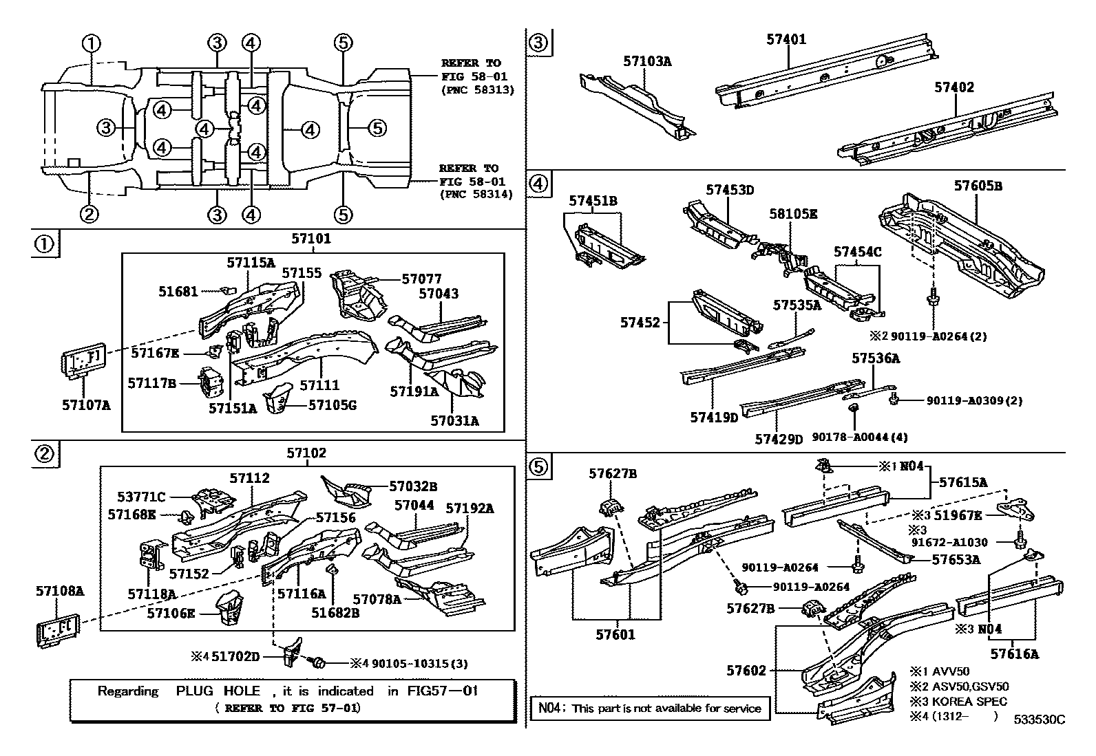 Toyota CAMRY Floor stringers EPC diagram — 533530C