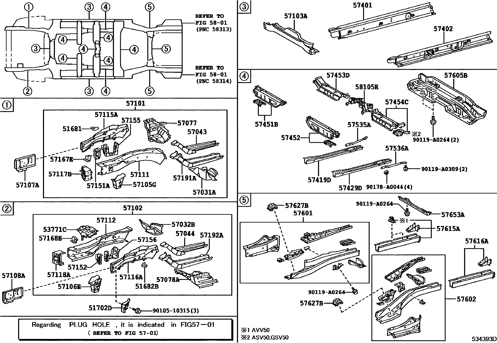 Toyota CAMRY Floor stringers EPC diagram — 534393D