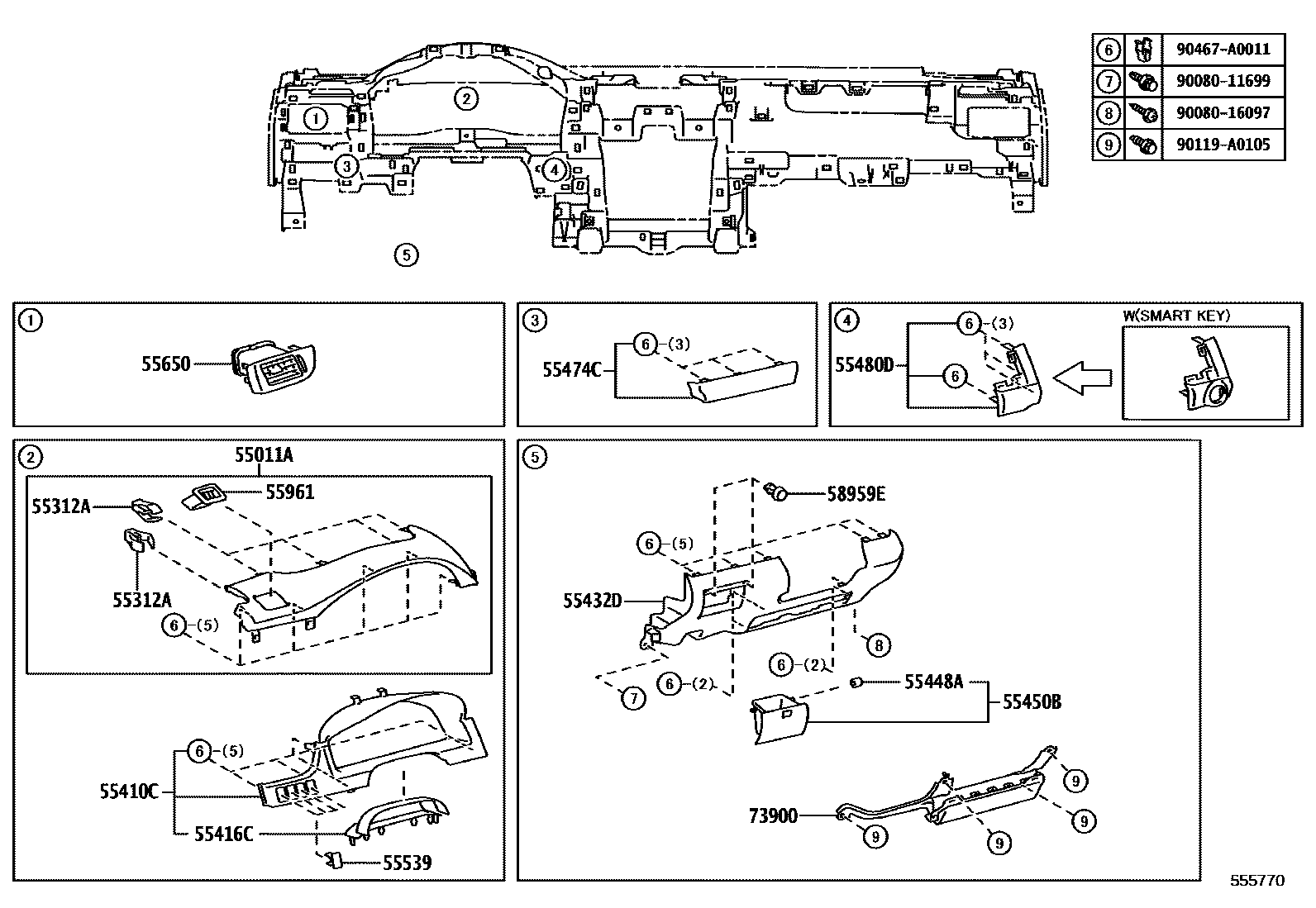 Toyota CAMRY 仪表板和手套箱 EPC diagram — 555770