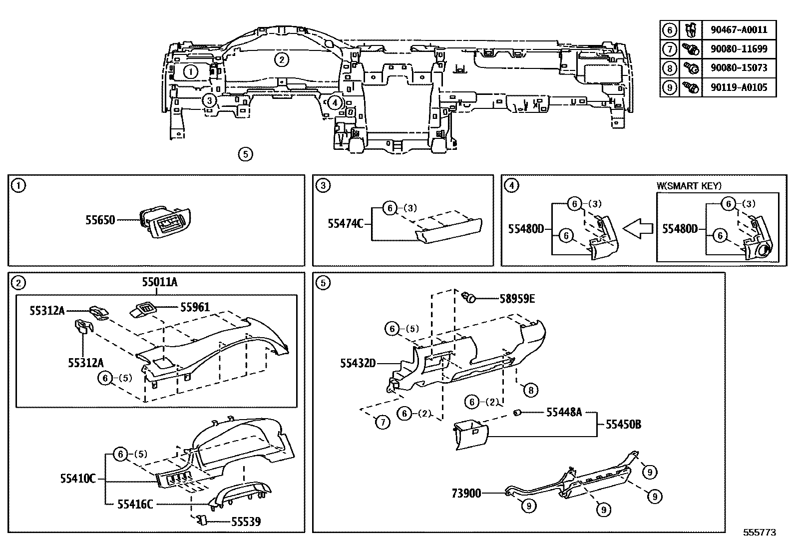 Toyota CAMRY 仪表板和手套箱 EPC diagram — 555773