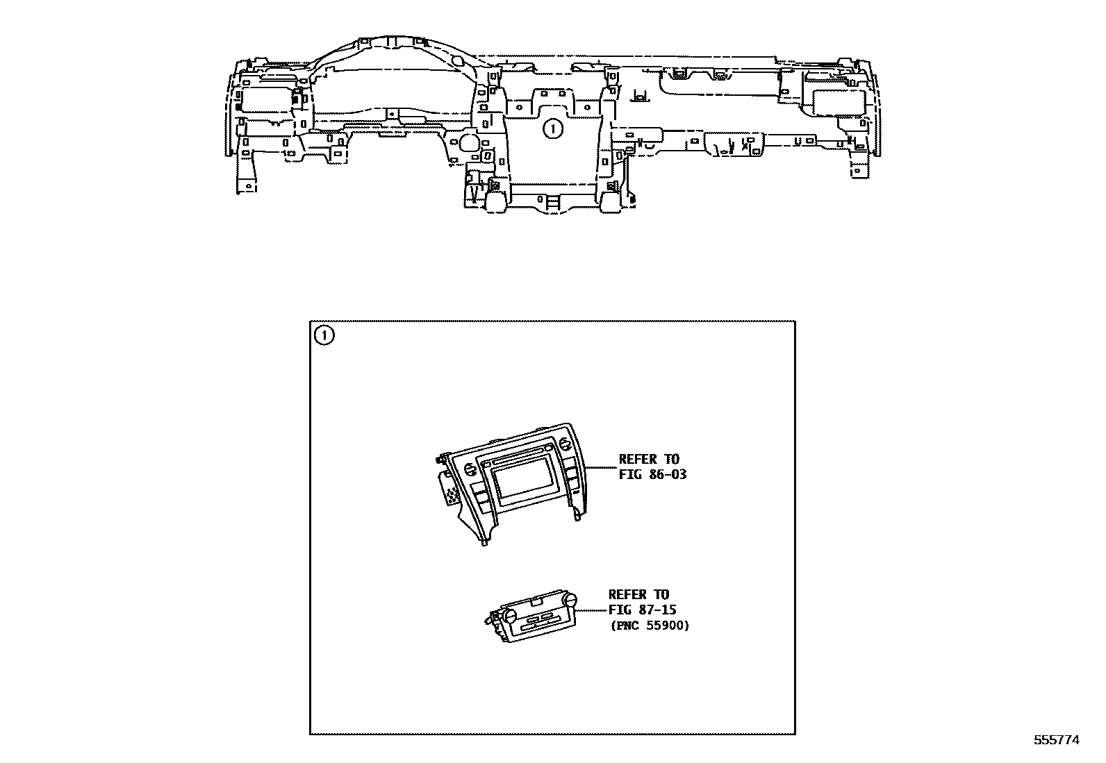 Toyota CAMRY 仪表板和手套箱 EPC diagram — 555774