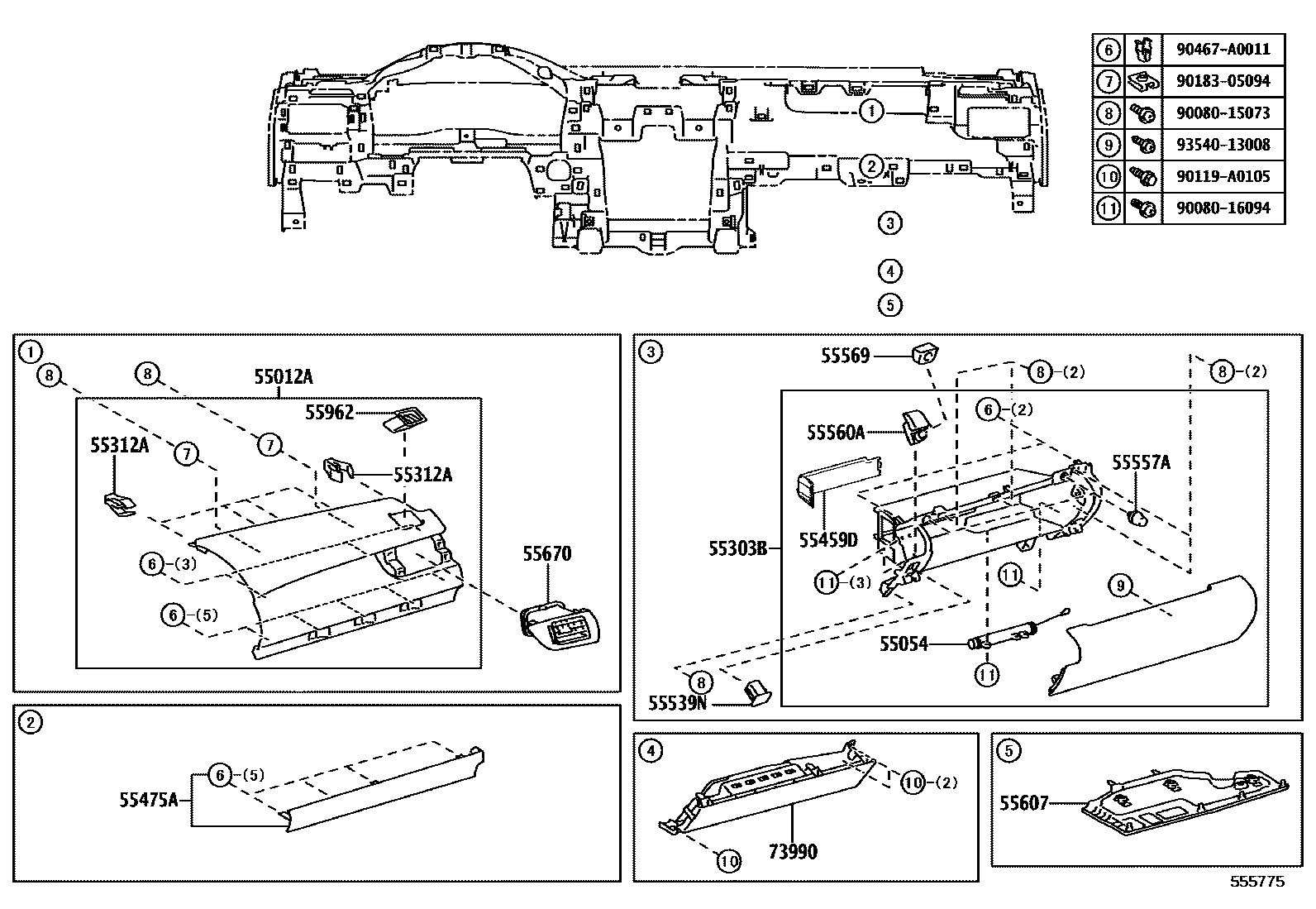 Toyota CAMRY 仪表板和手套箱 EPC diagram — 555775