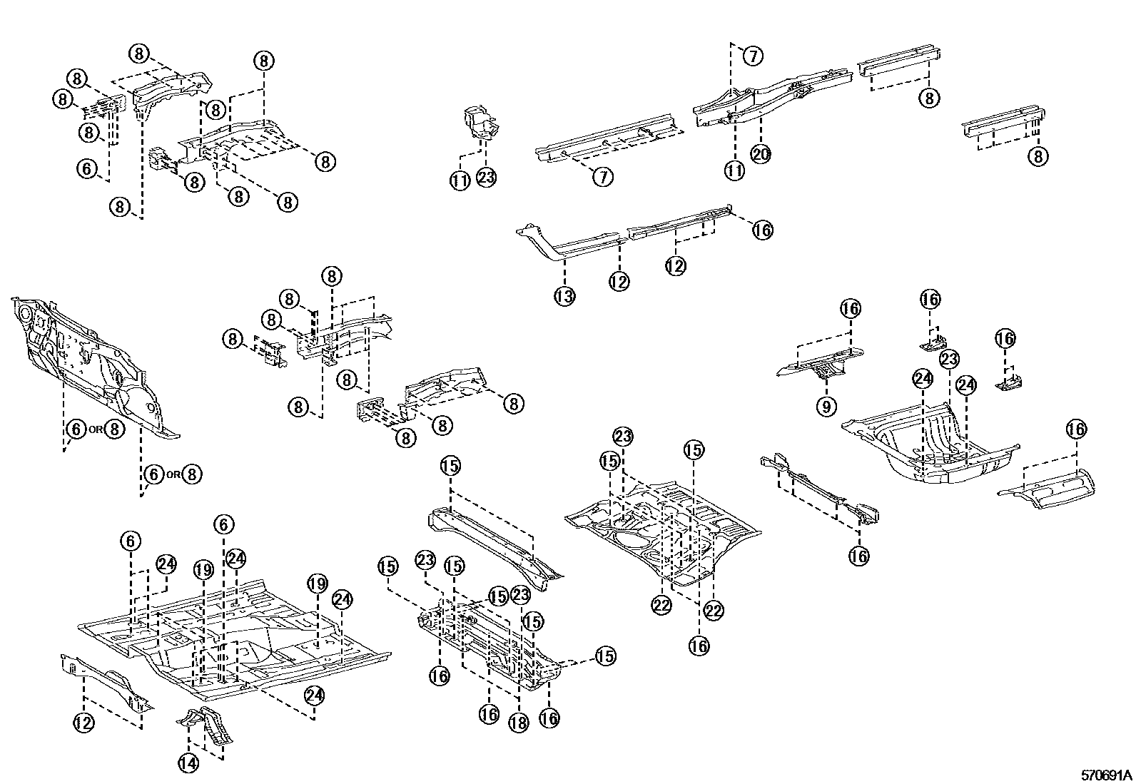 Toyota CAMRY hole plug EPC diagram — 570691A