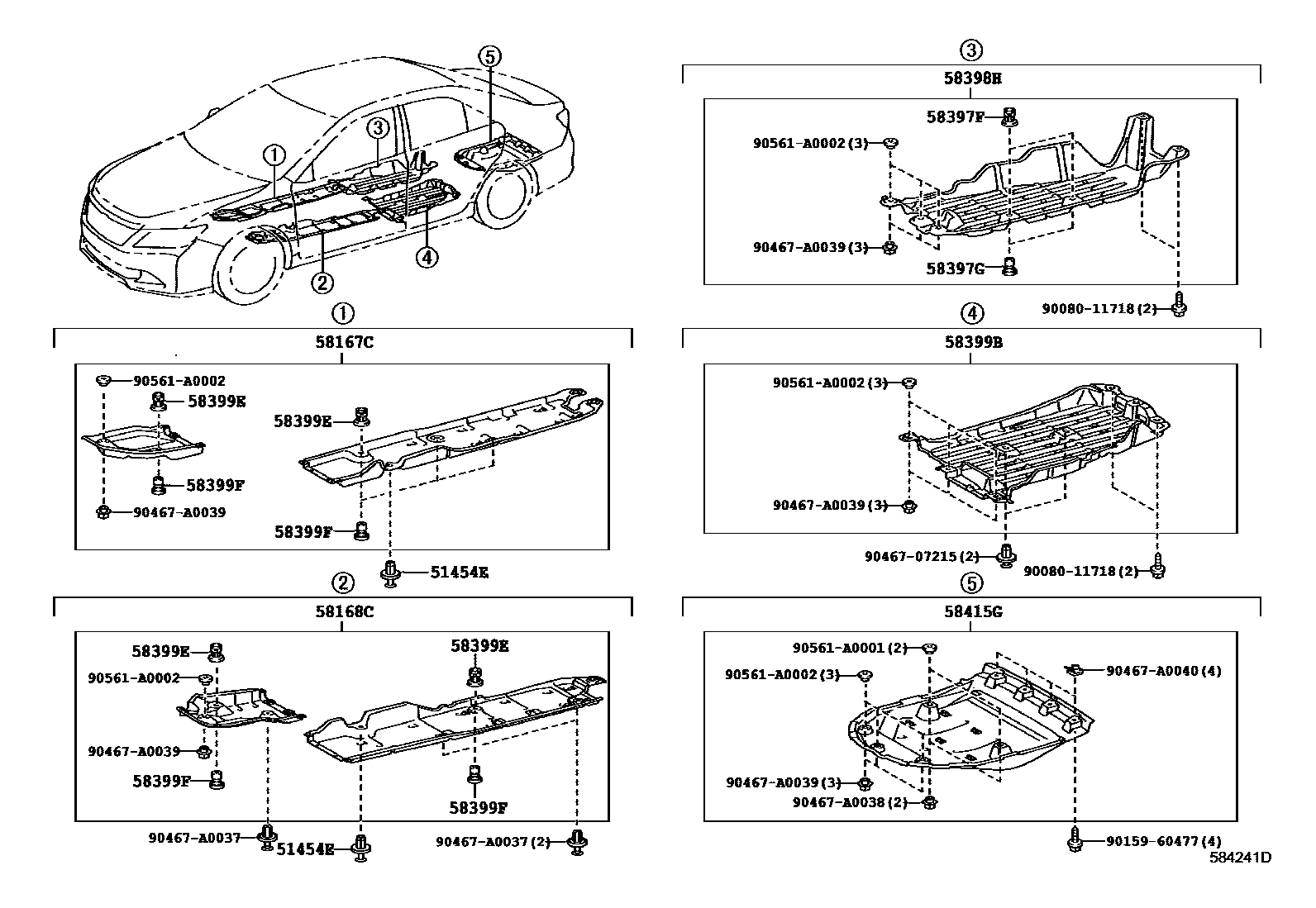 Toyota CAMRY 浅盘形地板和车身下背板 EPC diagram — 584241D