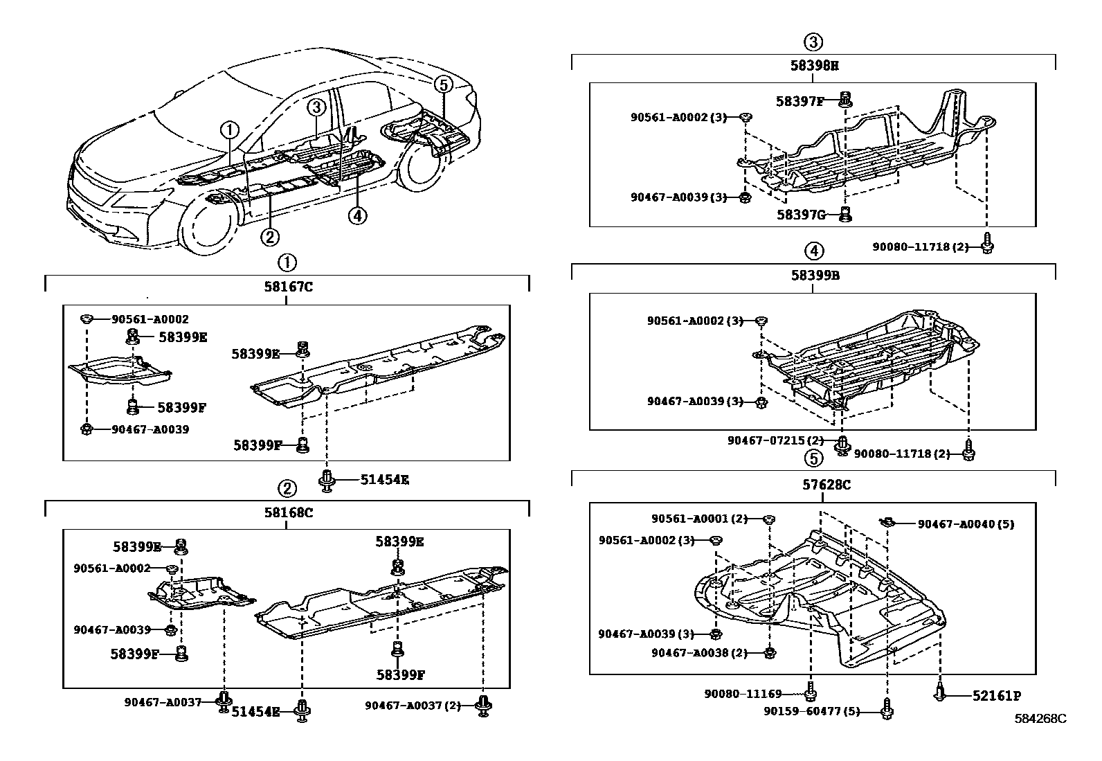 Toyota CAMRY 浅盘形地板和车身下背板 EPC diagram — 584268C