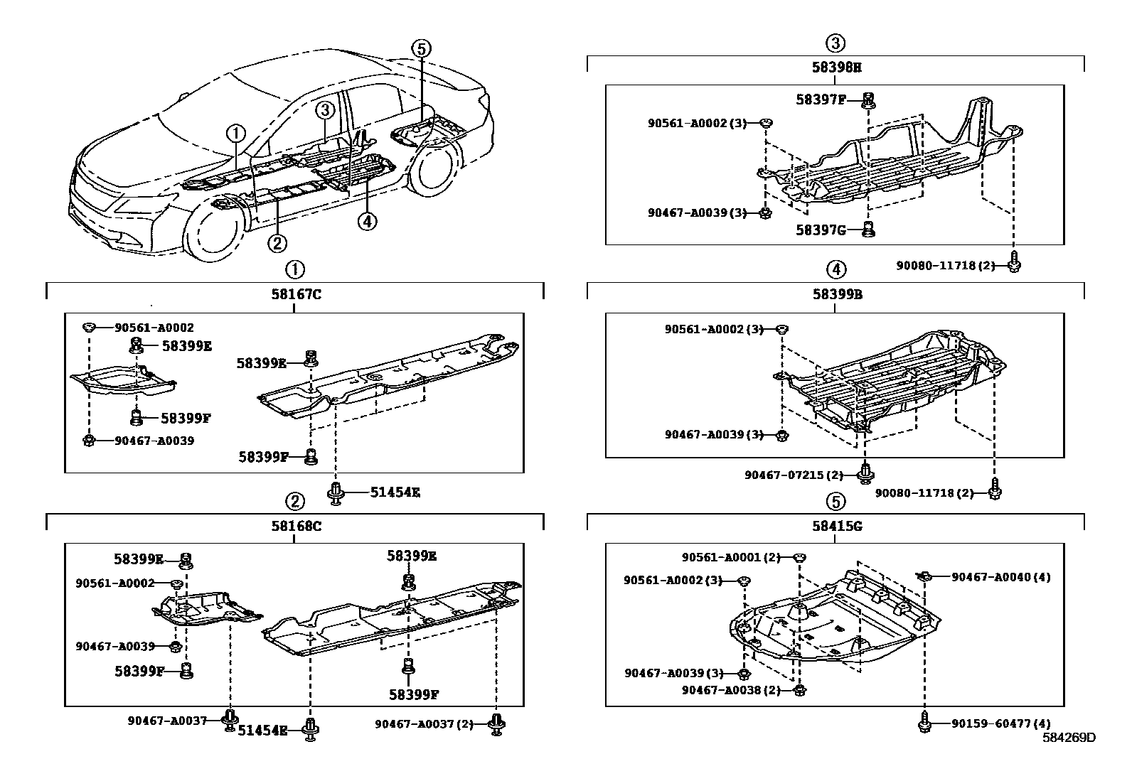 Toyota CAMRY 浅盘形地板和车身下背板 EPC diagram — 584269D