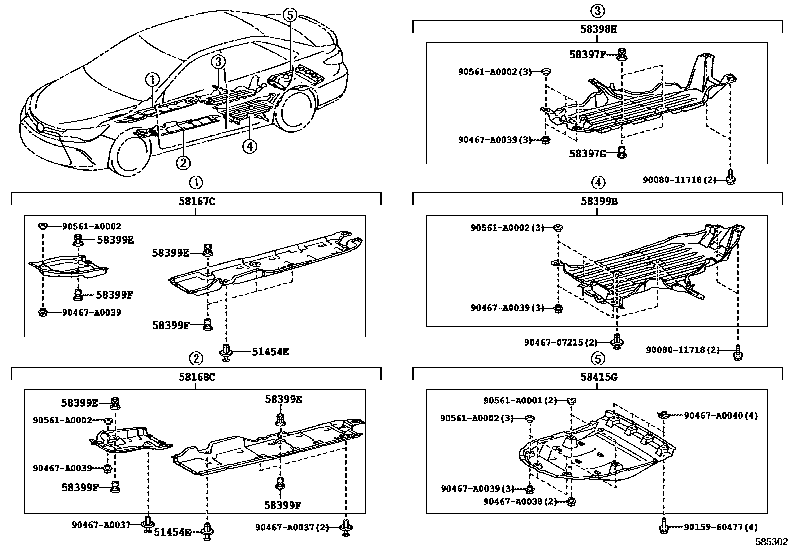 Toyota CAMRY 浅盘形地板和车身下背板 EPC diagram — 585302