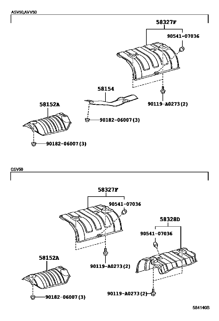 Toyota CAMRY 地板隔热垫 EPC diagram — 584140B