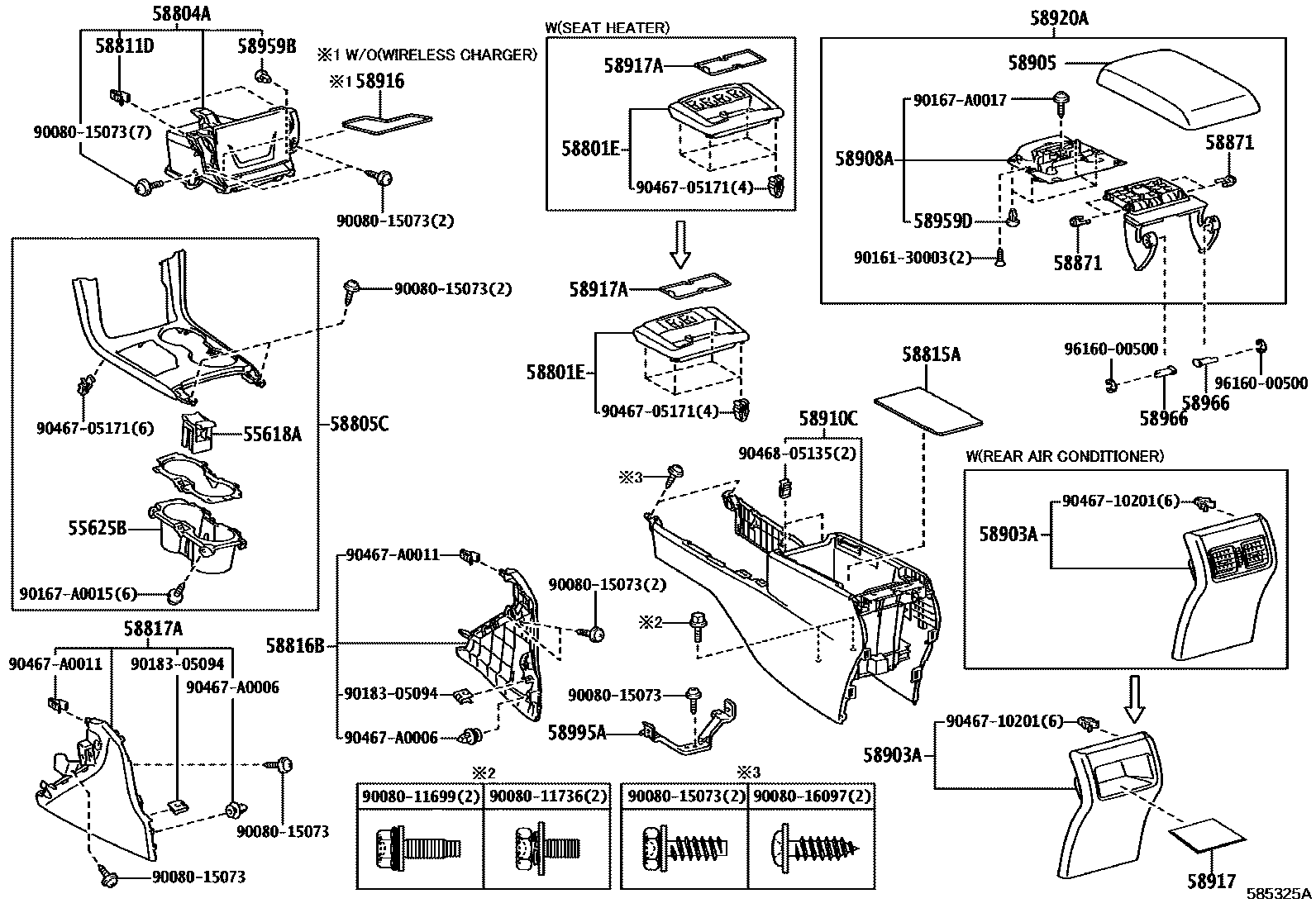 Toyota CAMRY 中央扶手箱和支架 EPC diagram — 585325A