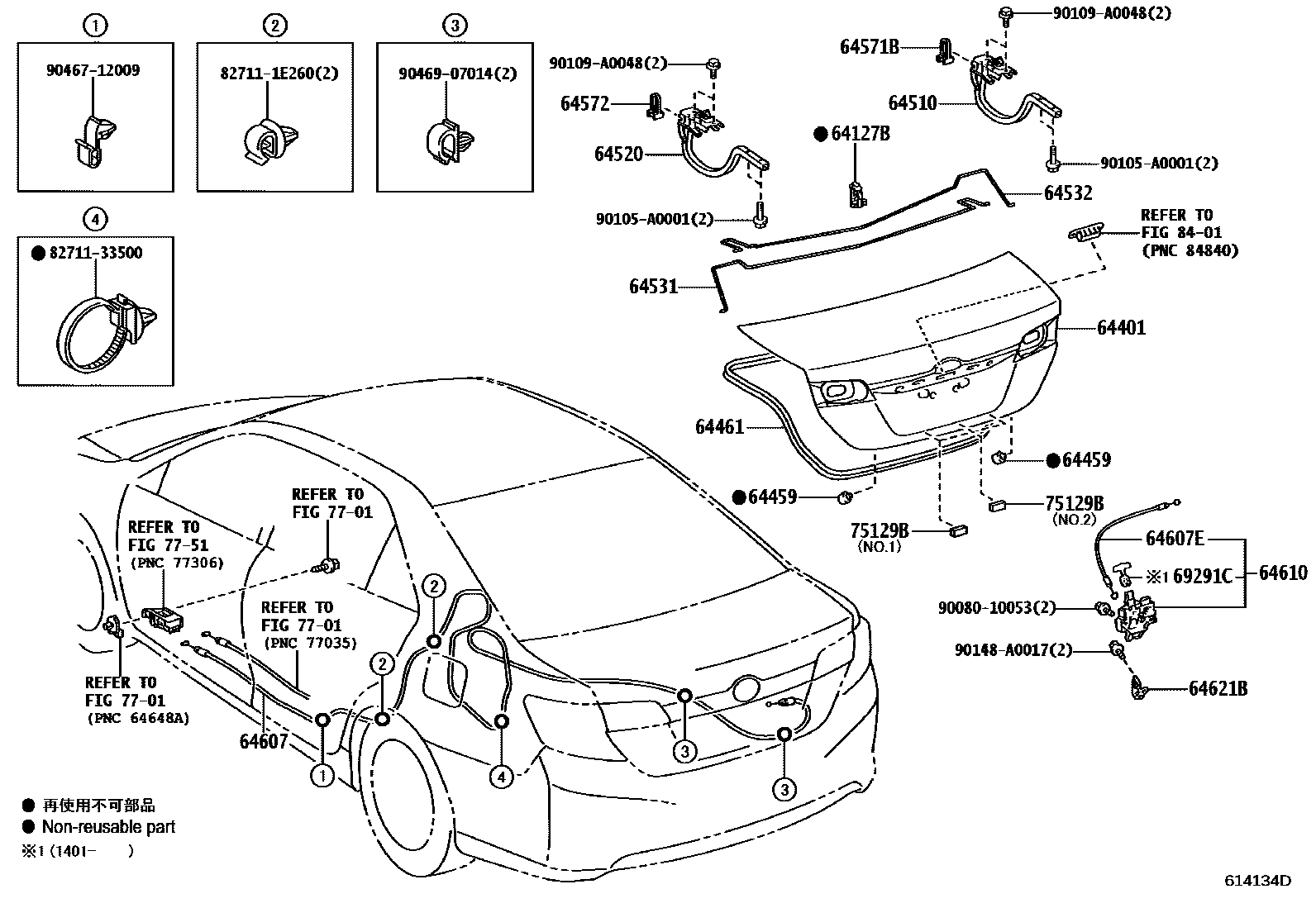 Toyota CAMRY 行李箱门和行李箱锁 EPC diagram — 614134D
