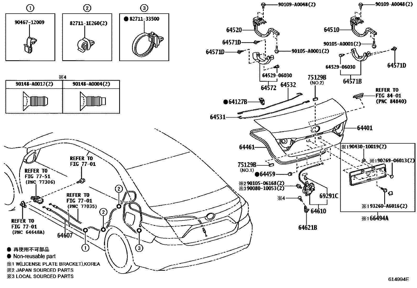 Toyota CAMRY 行李箱门和行李箱锁 EPC diagram — 614994E