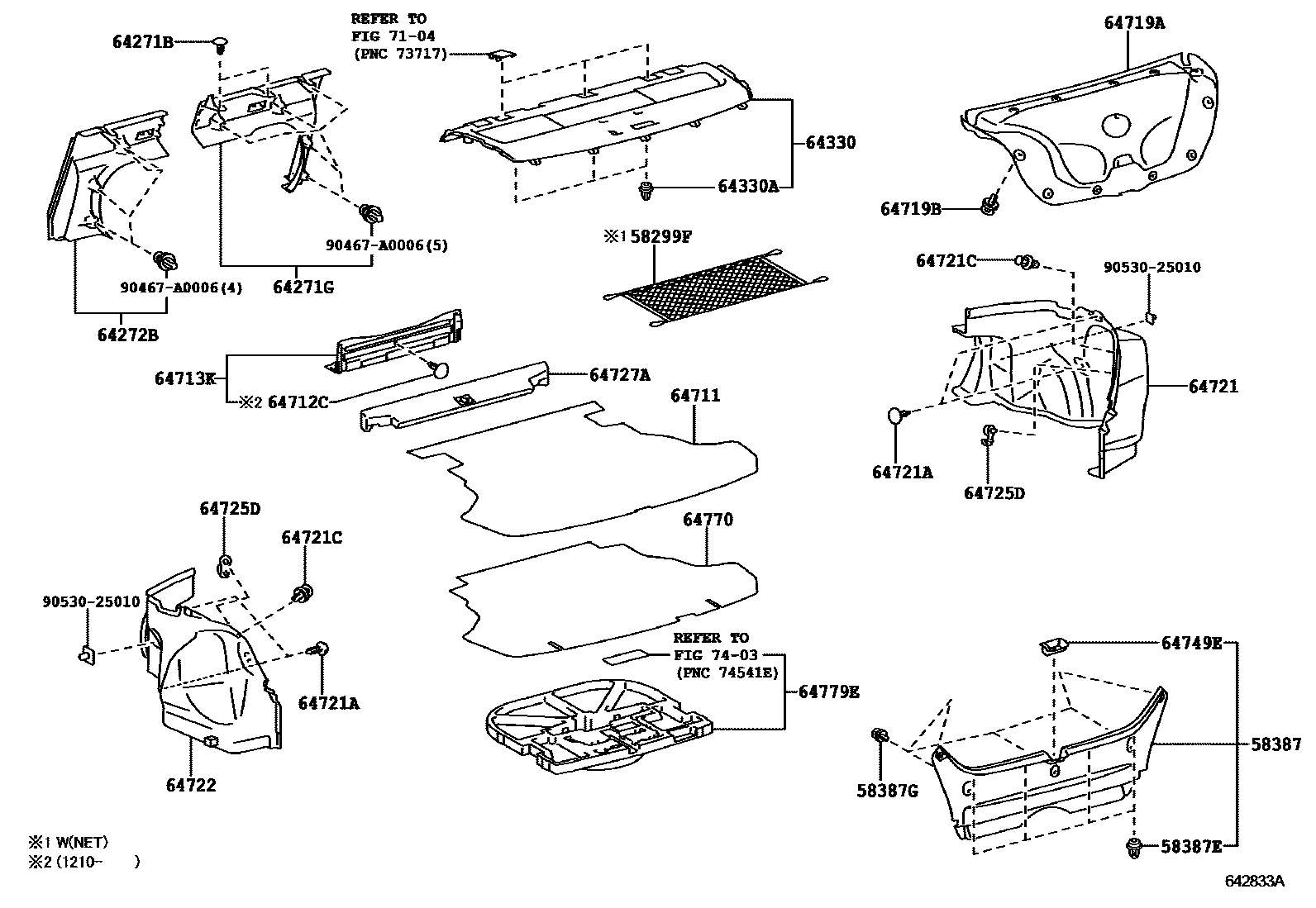 Toyota CAMRY 杂物箱板和行李箱垫 EPC diagram — 642833A