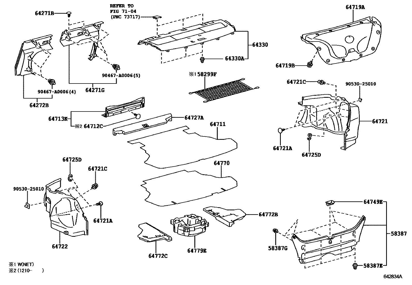 Toyota CAMRY 杂物箱板和行李箱垫 EPC diagram — 642834A