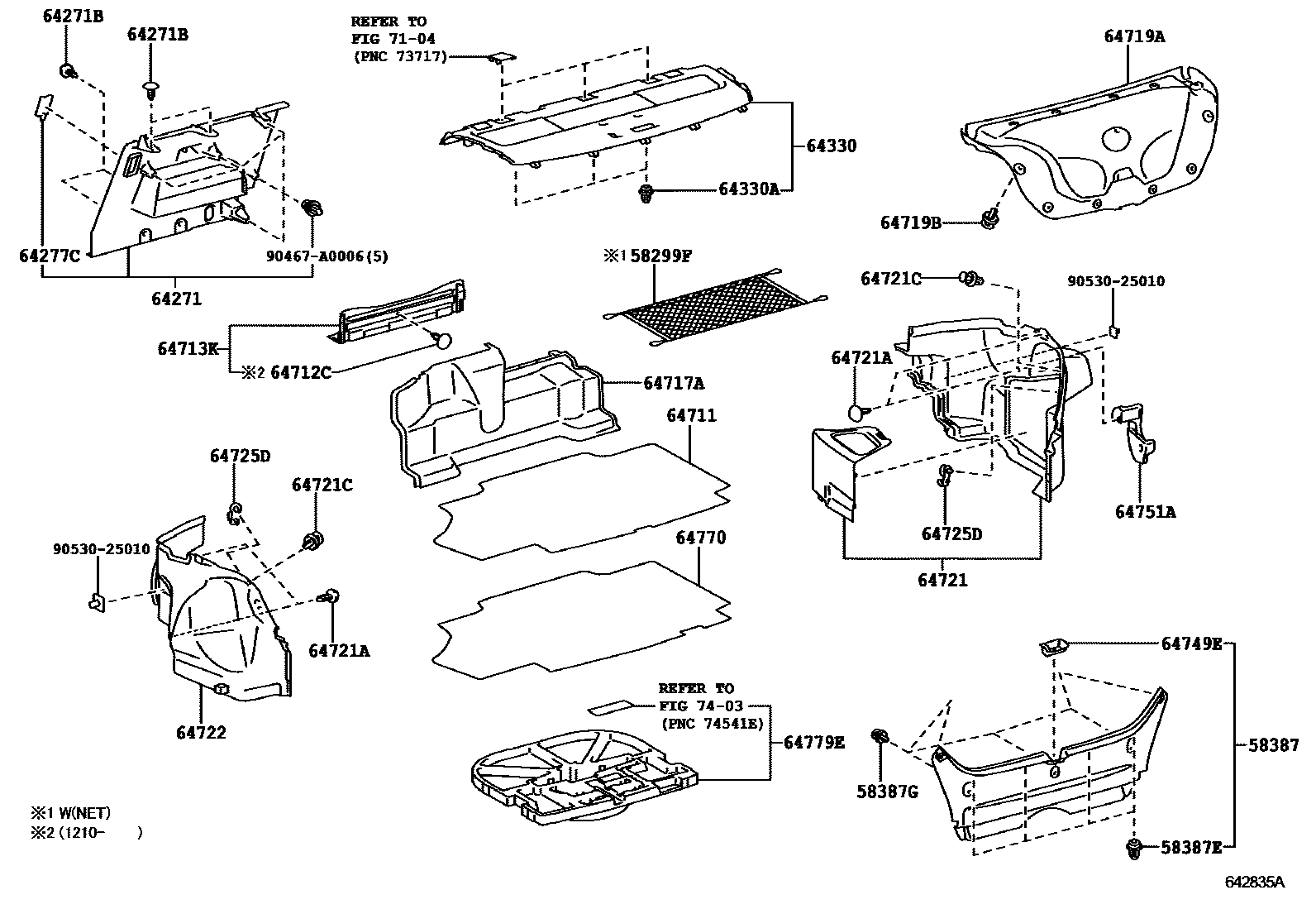 Toyota CAMRY 杂物箱板和行李箱垫 EPC diagram — 642835A